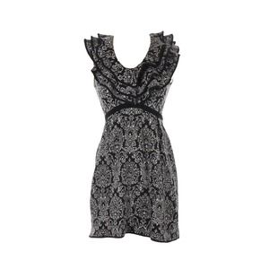 Anthropologie LEIFSDOTTIR Womens Black White Ikat Ruffled Sweater Dress Sz M